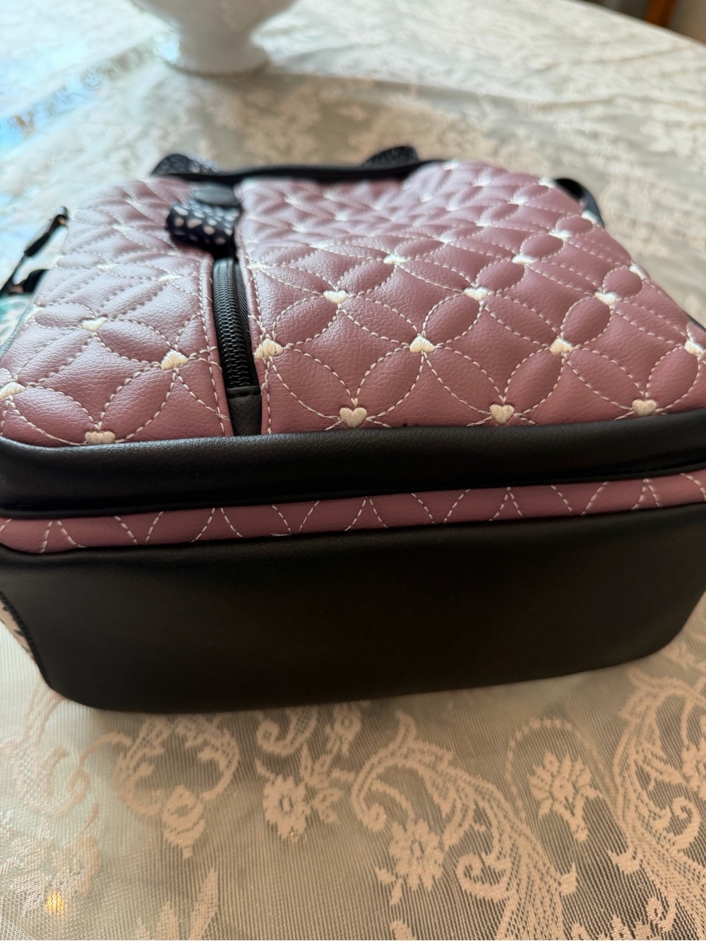 Betsey Johnson Small Quilted Mauve Backpack with Black Accent - Picture 4 of 11